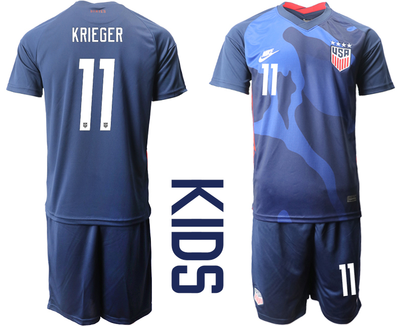 Youth 2020-2021 Season National team United States away blue #11 Soccer Jersey